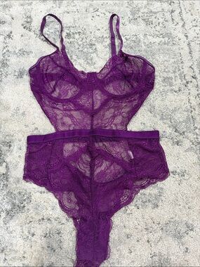 Sheer Purple Lace Bodysuit Teddy with Adjustable Straps
